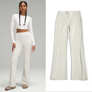 NWOT Lululemon Brushed Softstreme Rib Zip Flared Pant 32.5" Sz 8 Bone Athleisure